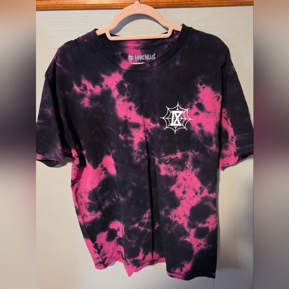 Tie-Dye Short Sleeve Tee in Black & Pink with Web Logo